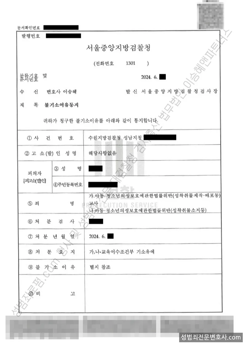 기소유예(불기소) 처분문서