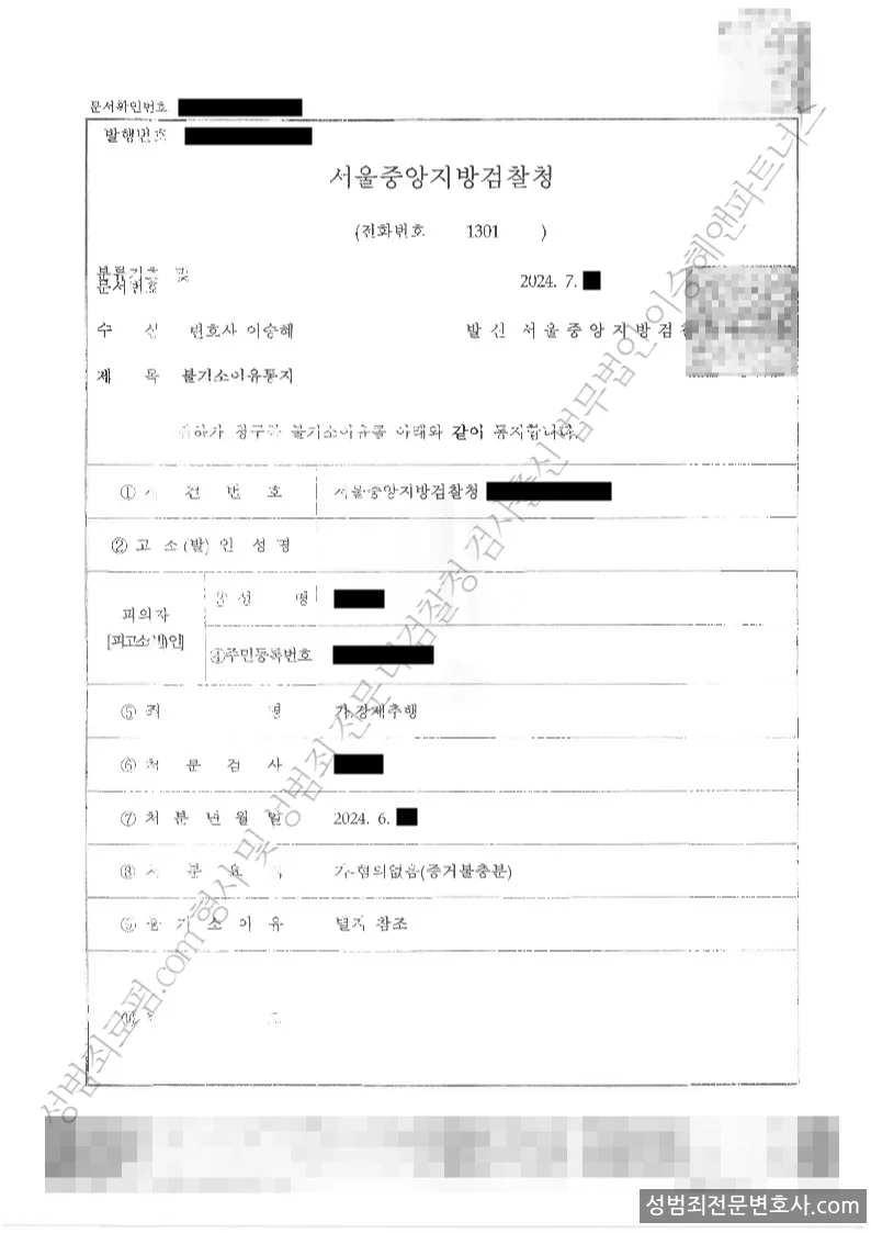 무혐의(불기소) 처분문서