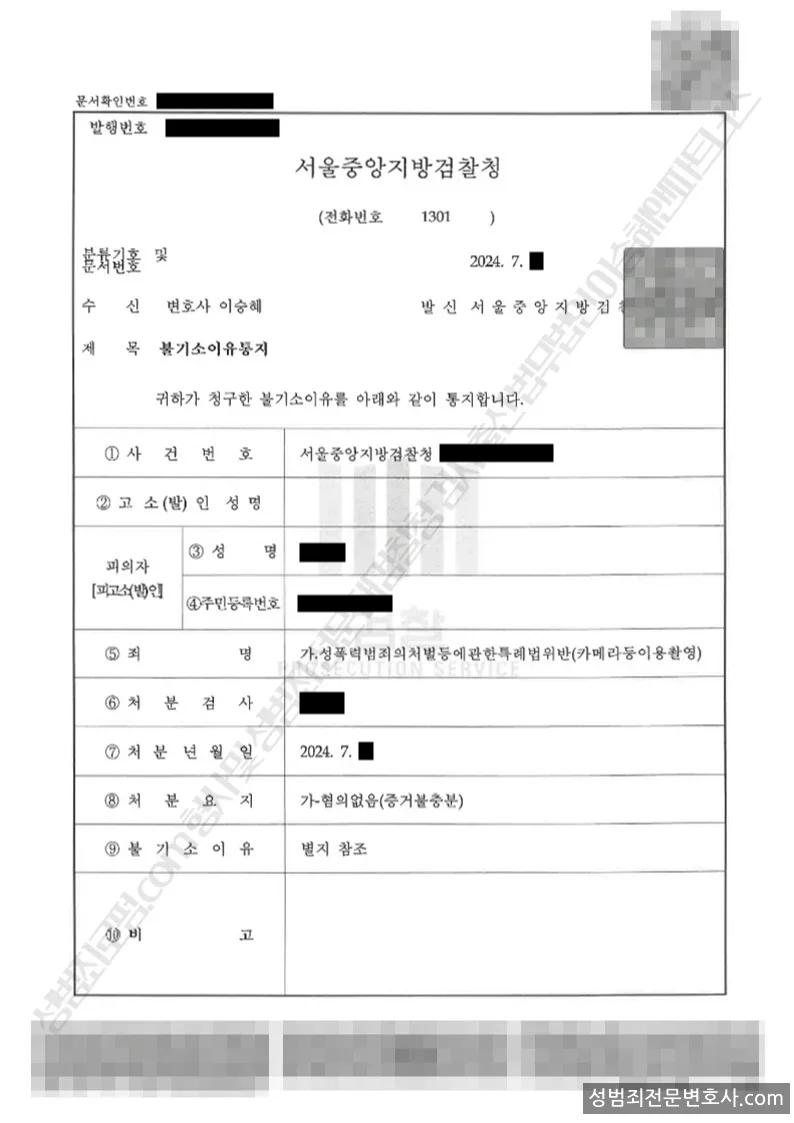 무혐의(불기소) 처분문서