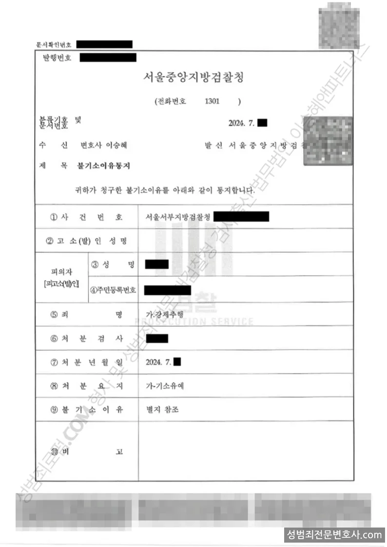 기소유예(불기소) 처분문서