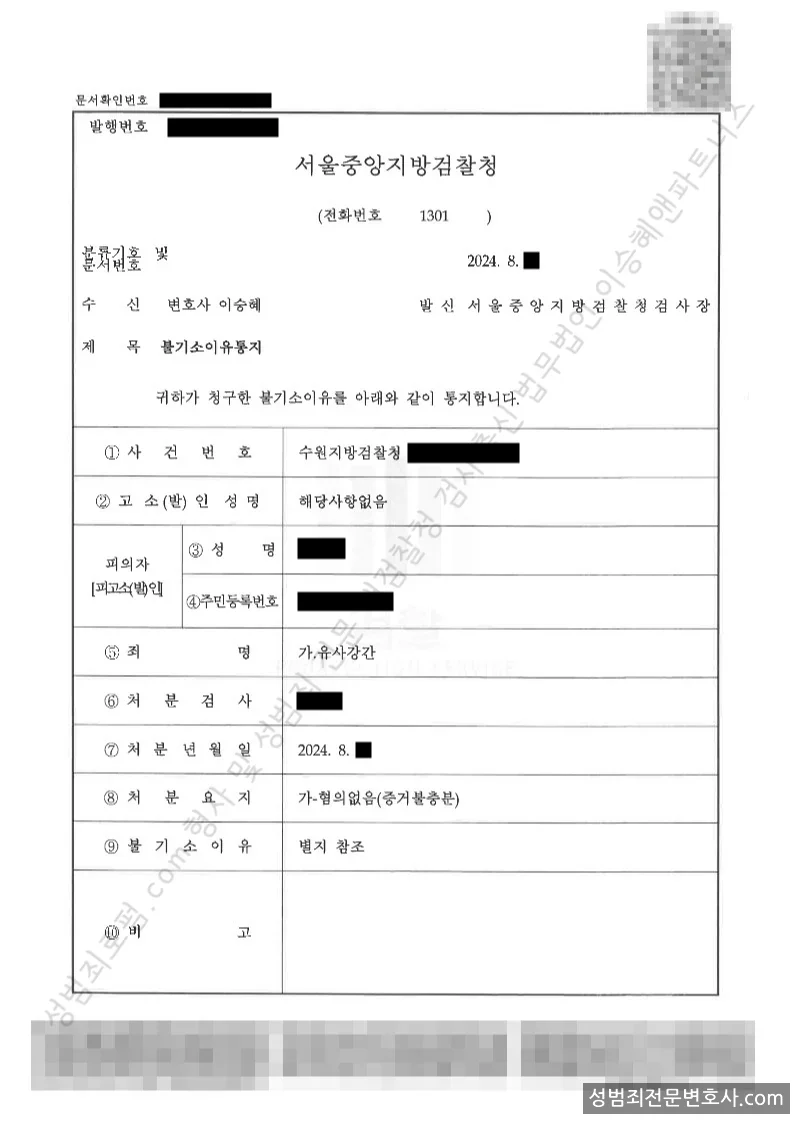 무혐의(불기소) 처분문서