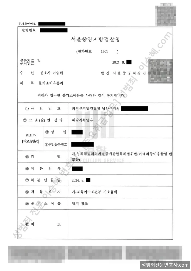 기소유예(불기소) 처분문서