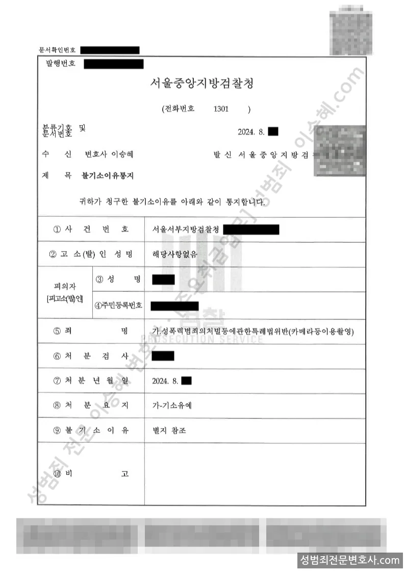 기소유예(불기소) 처분문서
