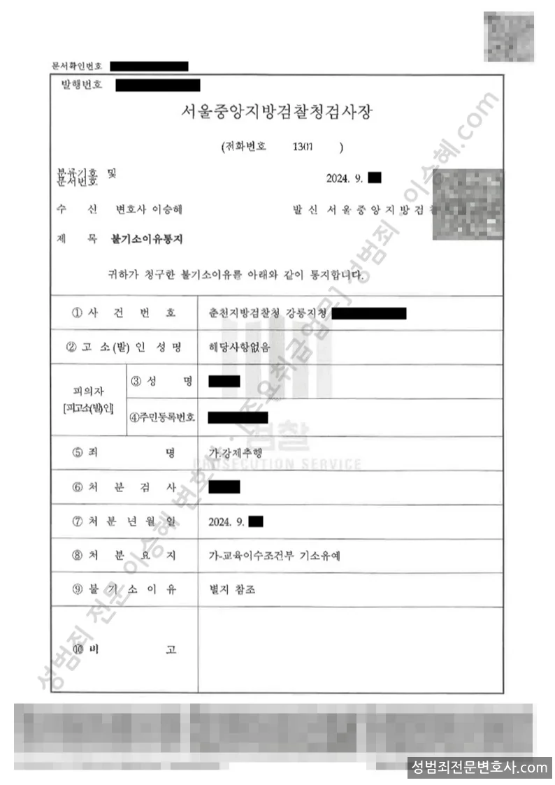 기소유예(불기소) 처분문서