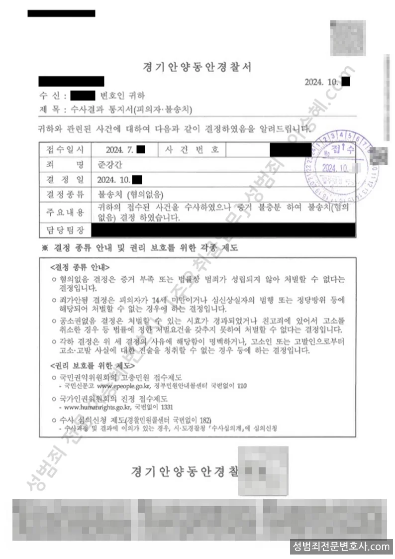 무혐의(불송치) 처분문서