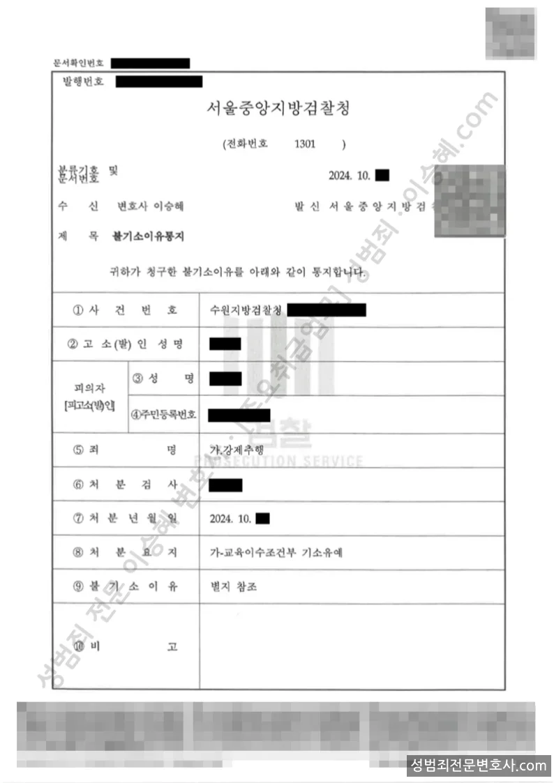 기소유예(불기소) 처분문서