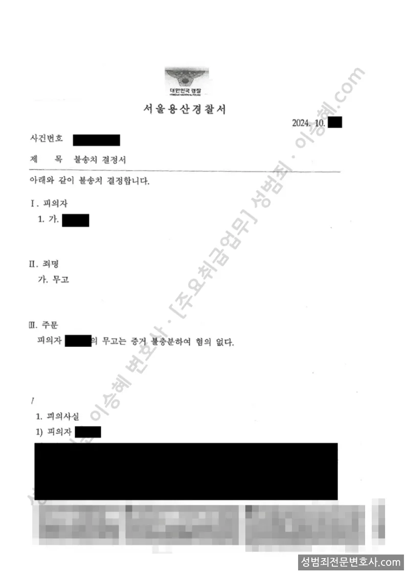 무혐의(불송치) 처분문서