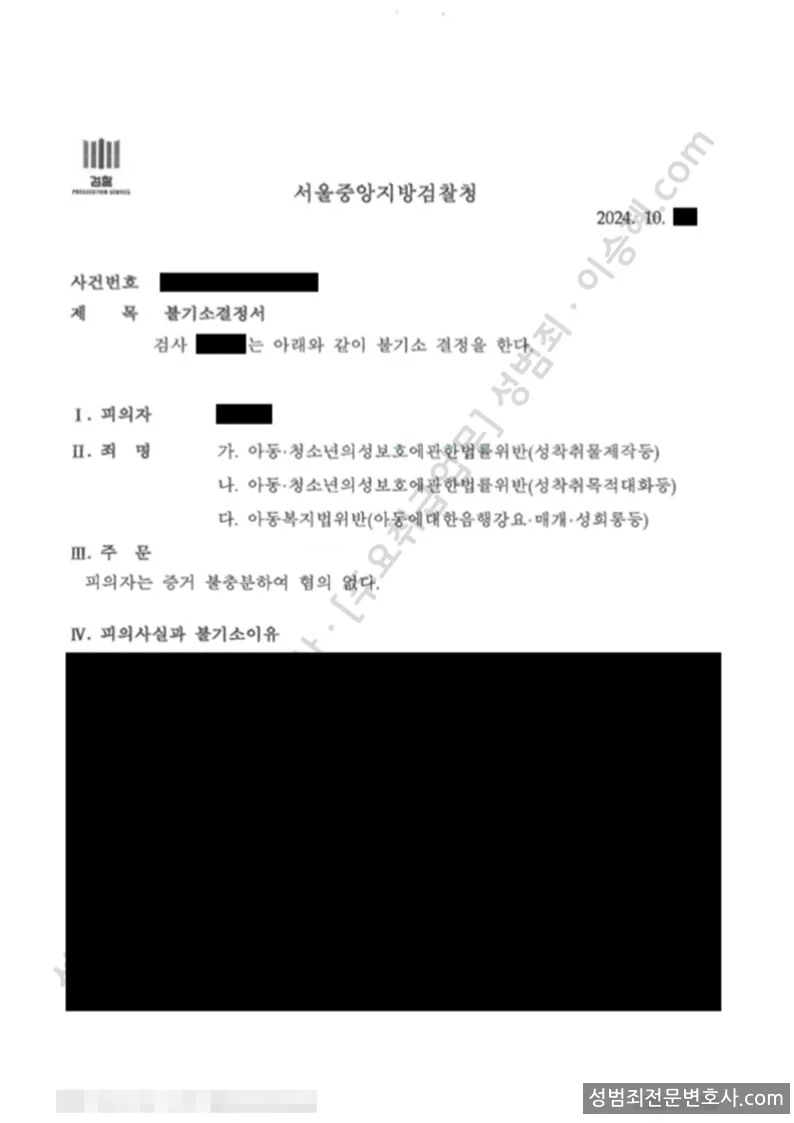 무혐의(불기소) 처분문서