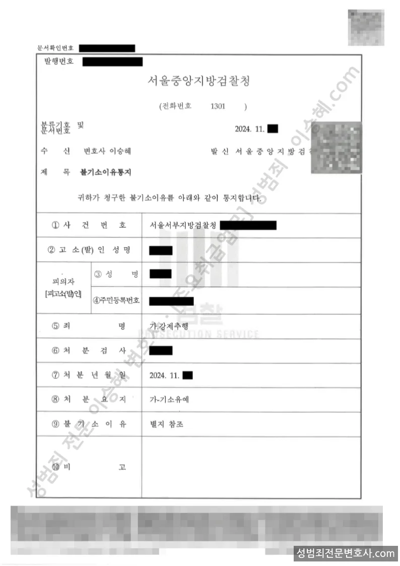 기소유예(불기소) 처분문서