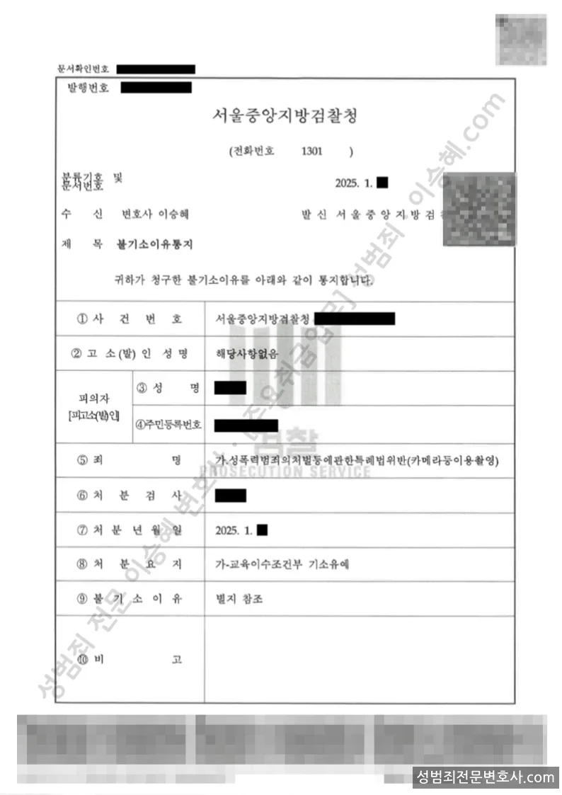 기소유예(불기소) 처분문서