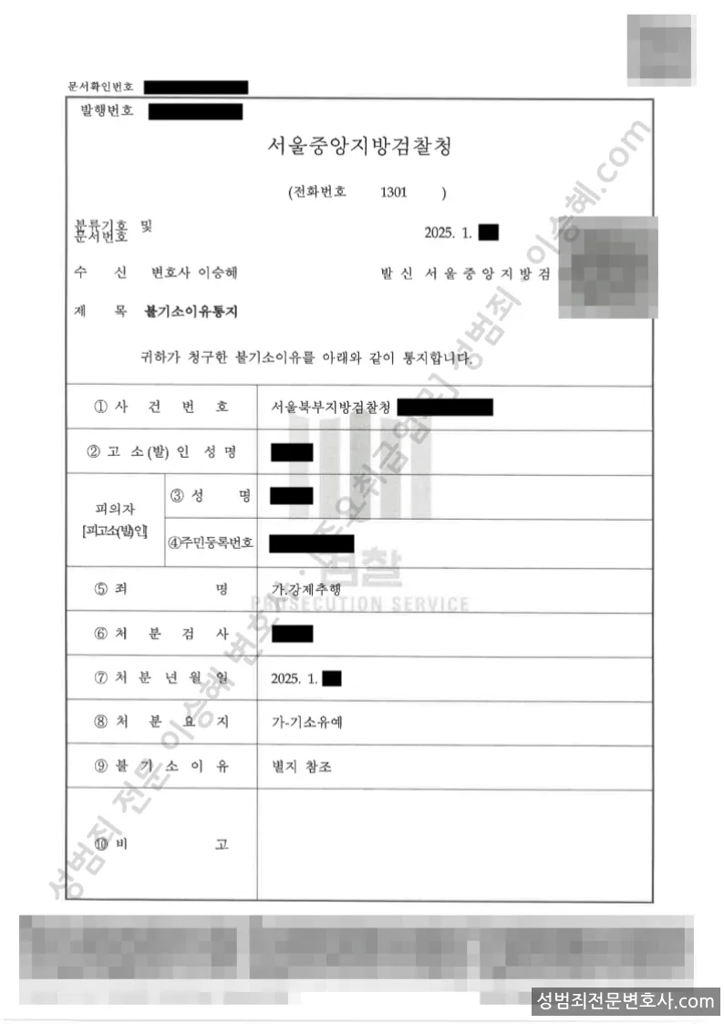 기소유예(불기소) 처분문서