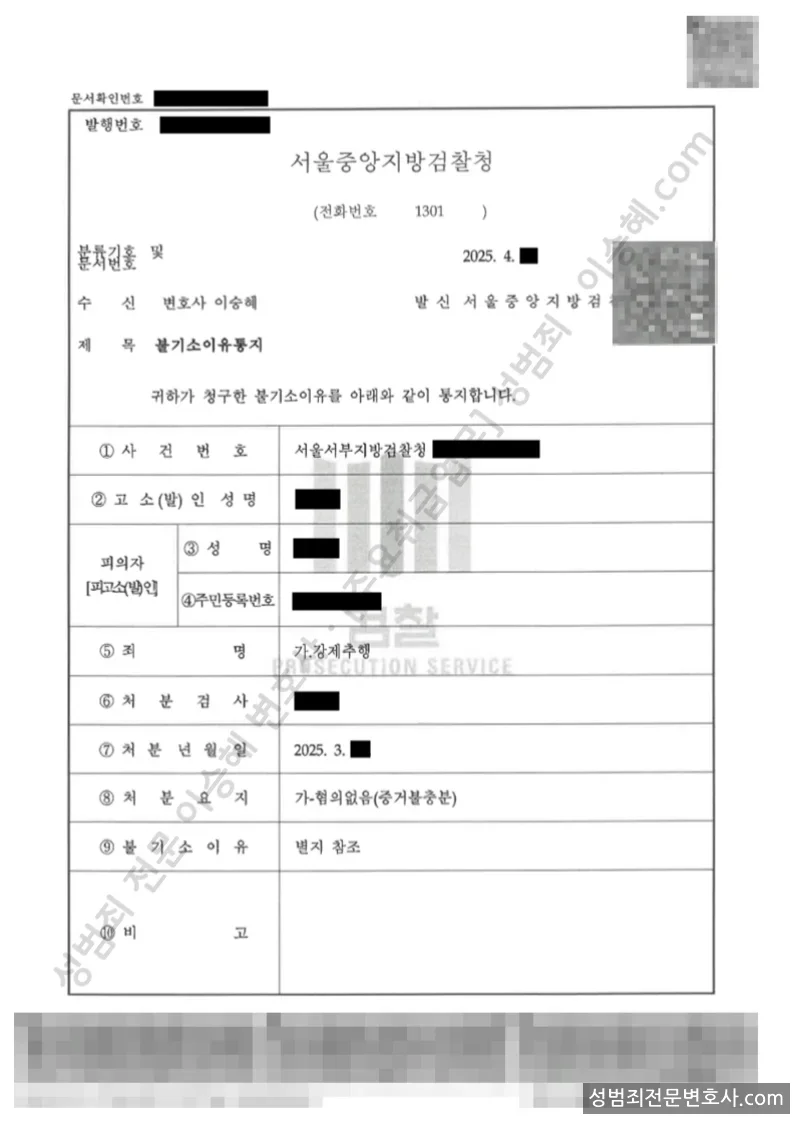 무혐의(불기소) 처분문서