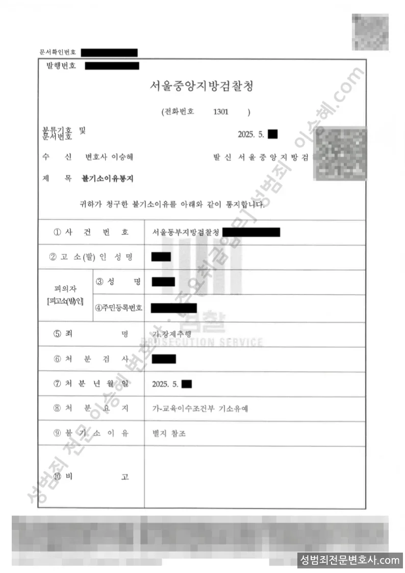 기소유예(불기소) 처분문서