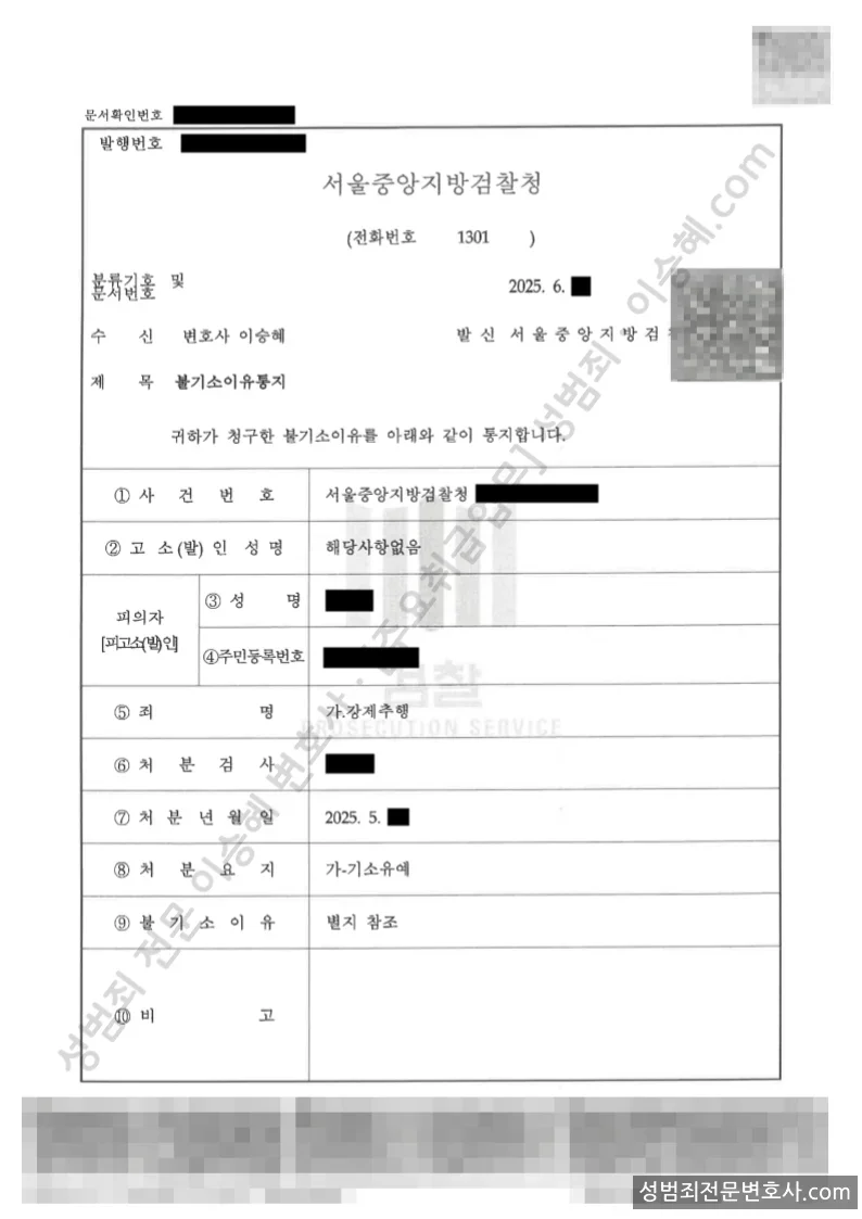 기소유예(불기소) 처분문서