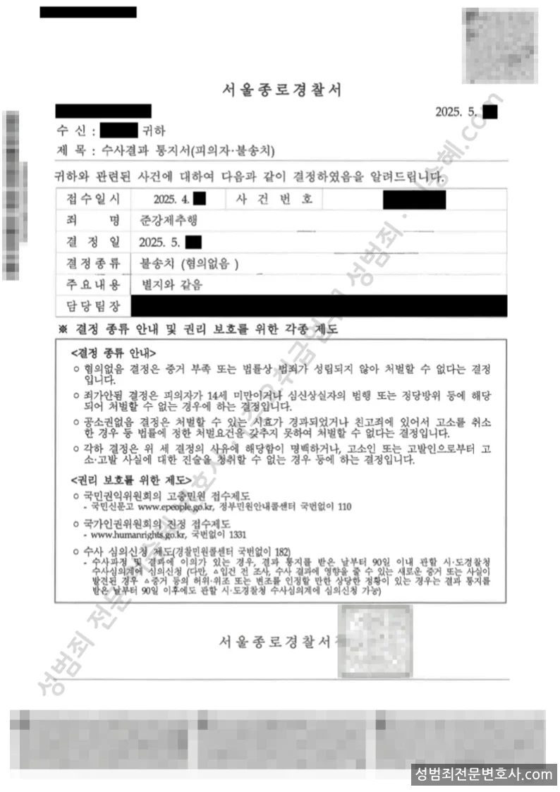 무혐의(불송치) 처분문서