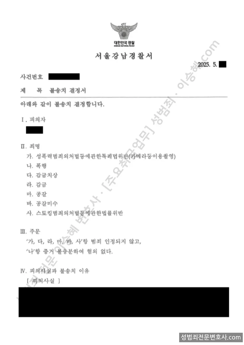무혐의(불송치) 처분문서