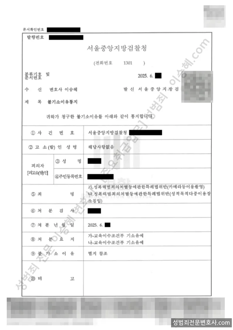 기소유예(불기소) 처분문서