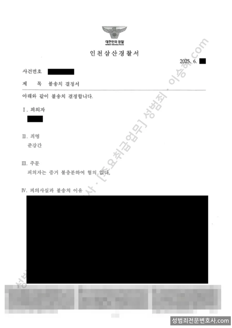 무혐의(불송치) 처분문서