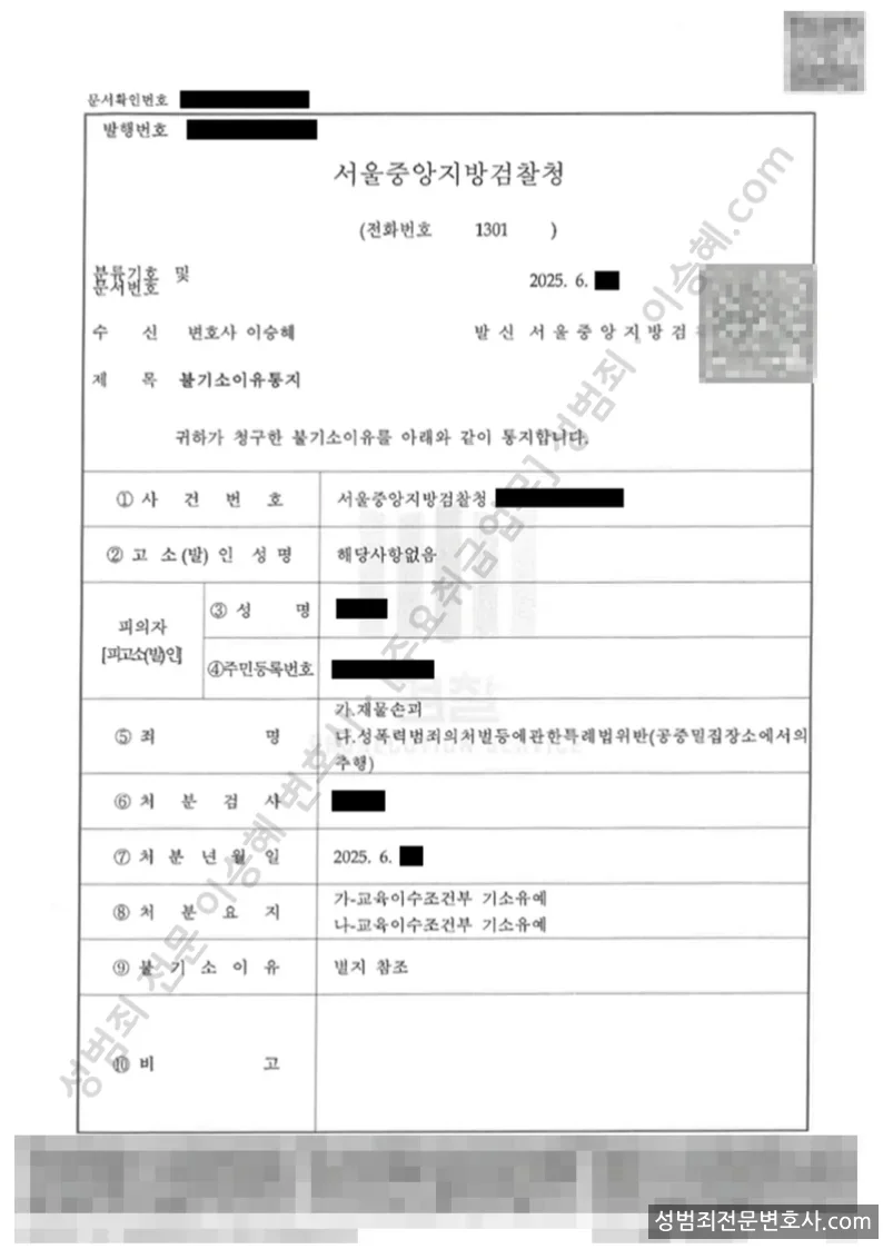 기소유예(불기소) 처분문서