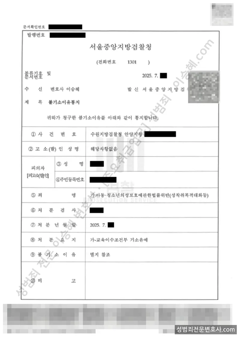 기소유예(불기소) 처분문서