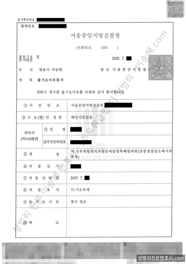 기소유예(불기소) 처분문서