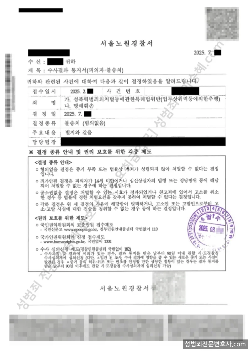 무혐의(불송치) 처분문서