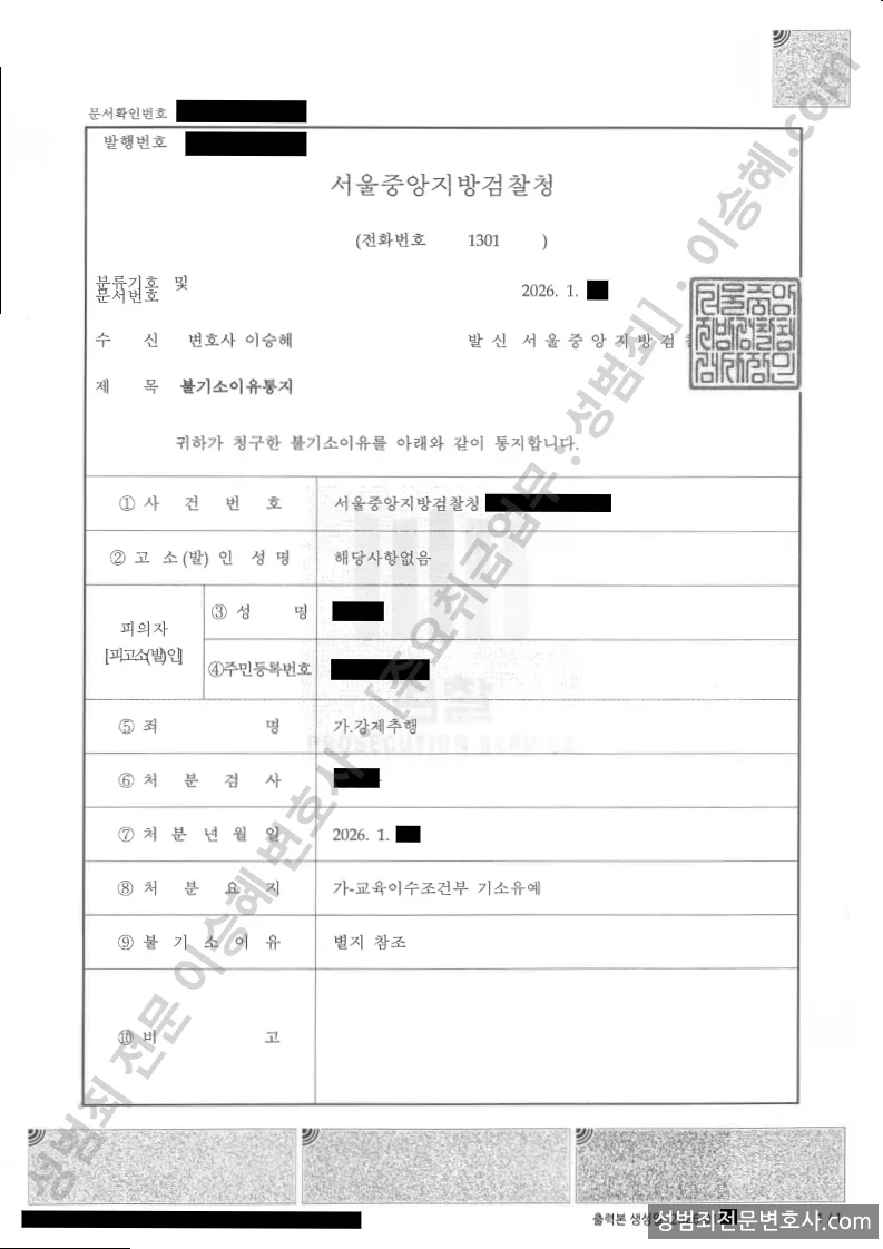 기소유예(불기소) 처분문서