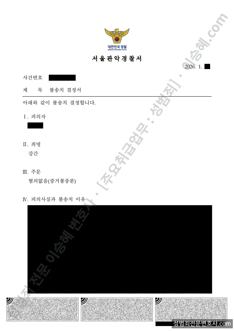 무혐의(불송치) 처분문서