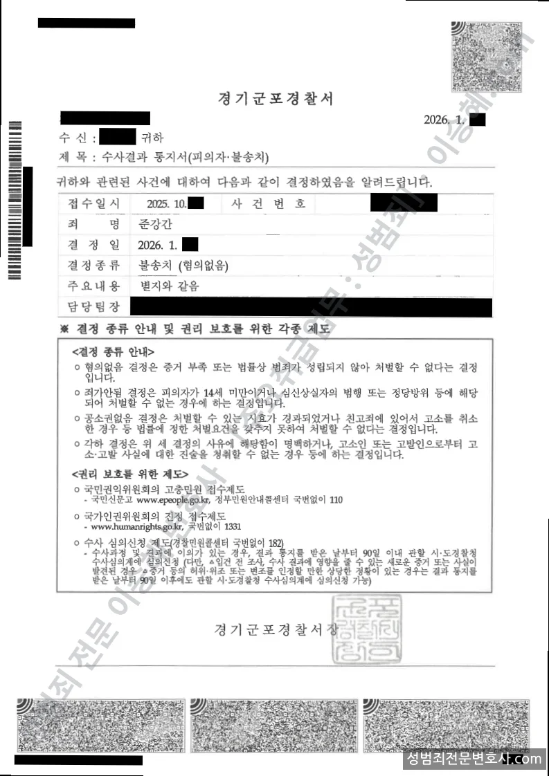 무혐의(불송치) 처분문서