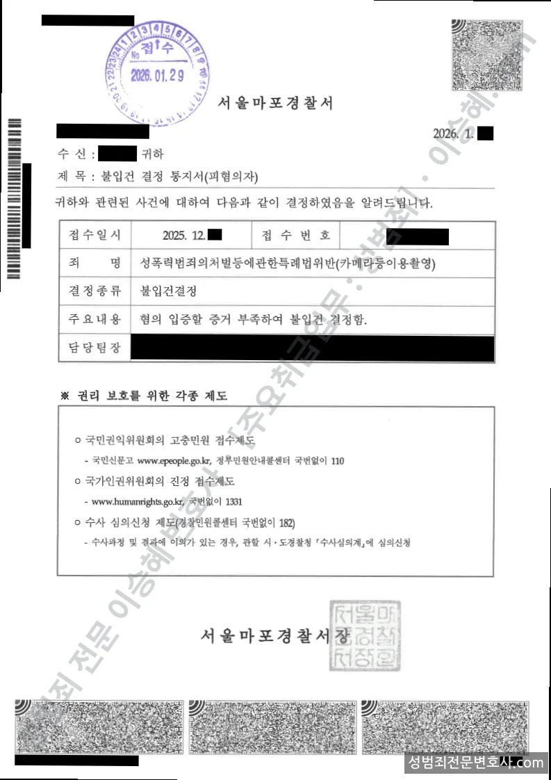 무혐의(불입건) 처분문서