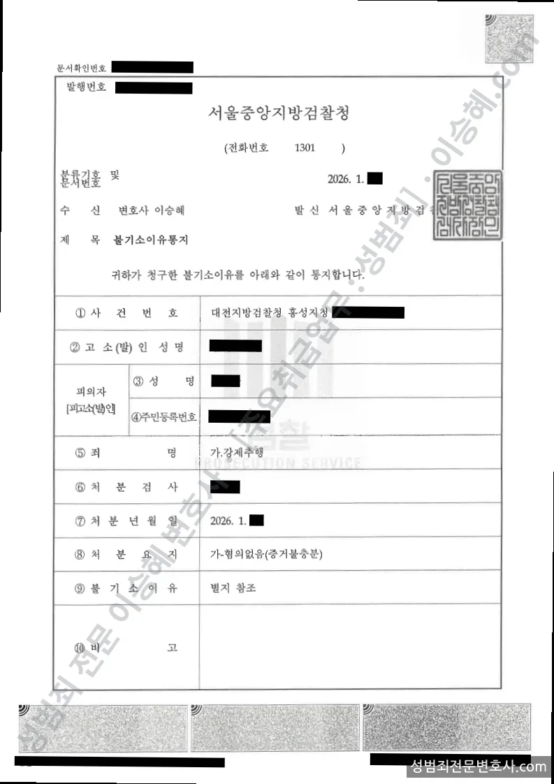 무혐의(불기소) 처분문서