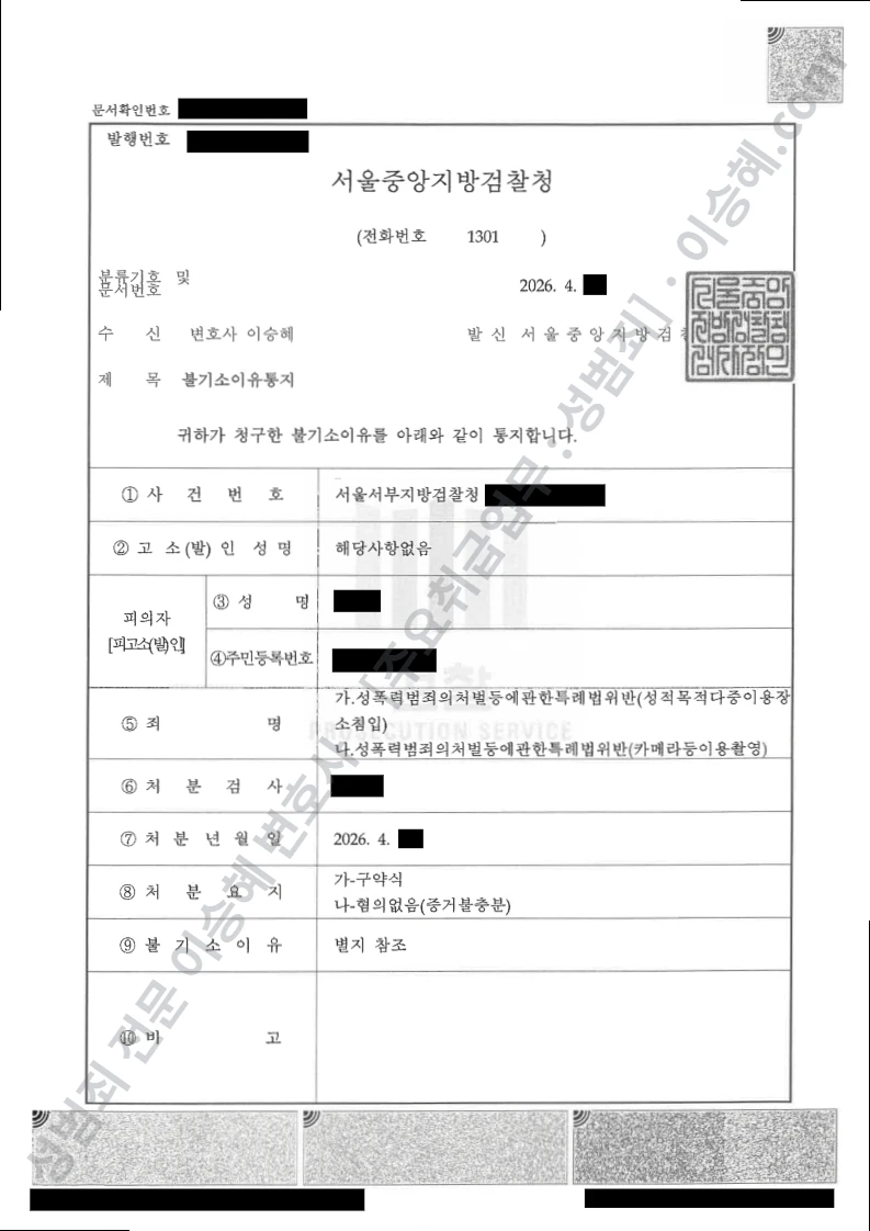 무혐의(불기소) 처분문서