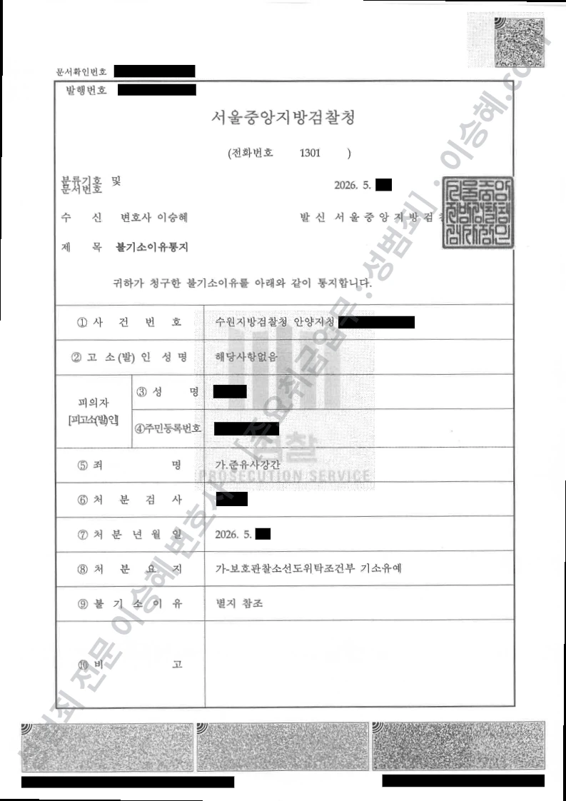 기소유예(불기소) 처분문서