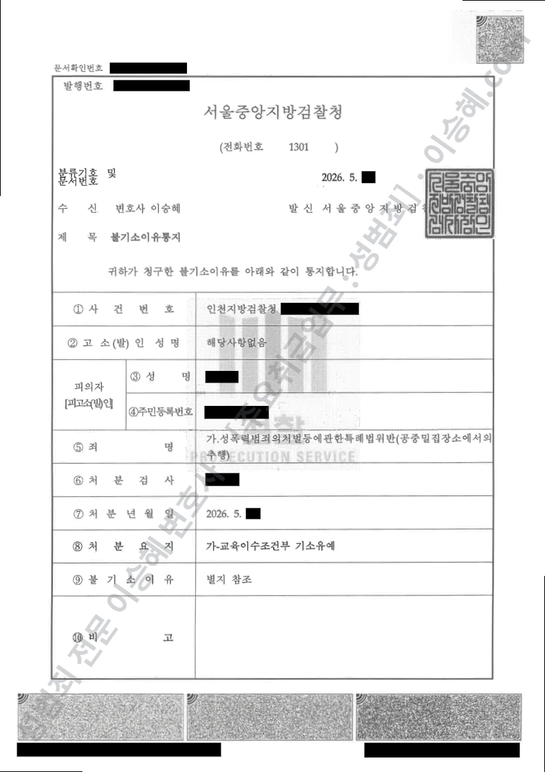 기소유예(불기소) 처분문서
