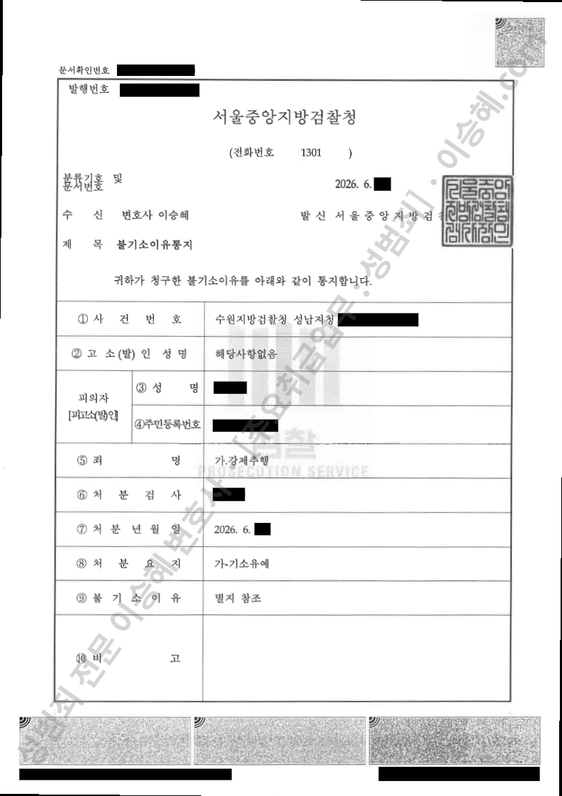 기소유예(불기소) 처분문서